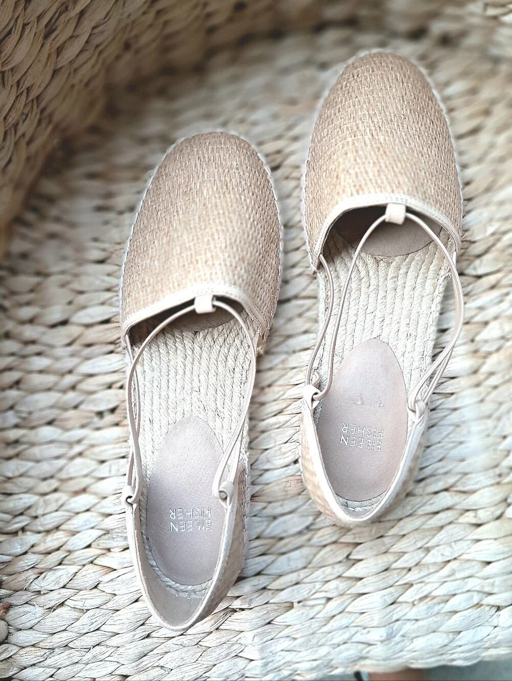 Eileen Fisher Lee Raffia Espadrille Flats NWOT Natural Sz 10